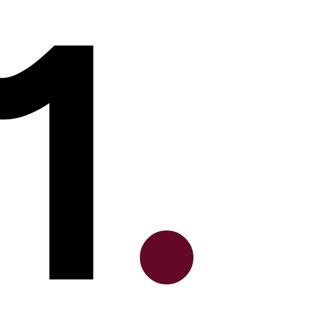 Black number one with burgundy dot.