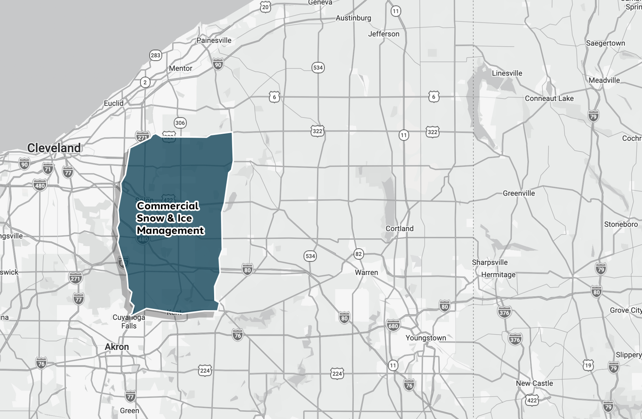 Ohio map showing Commercial Snow & Ice Management area.