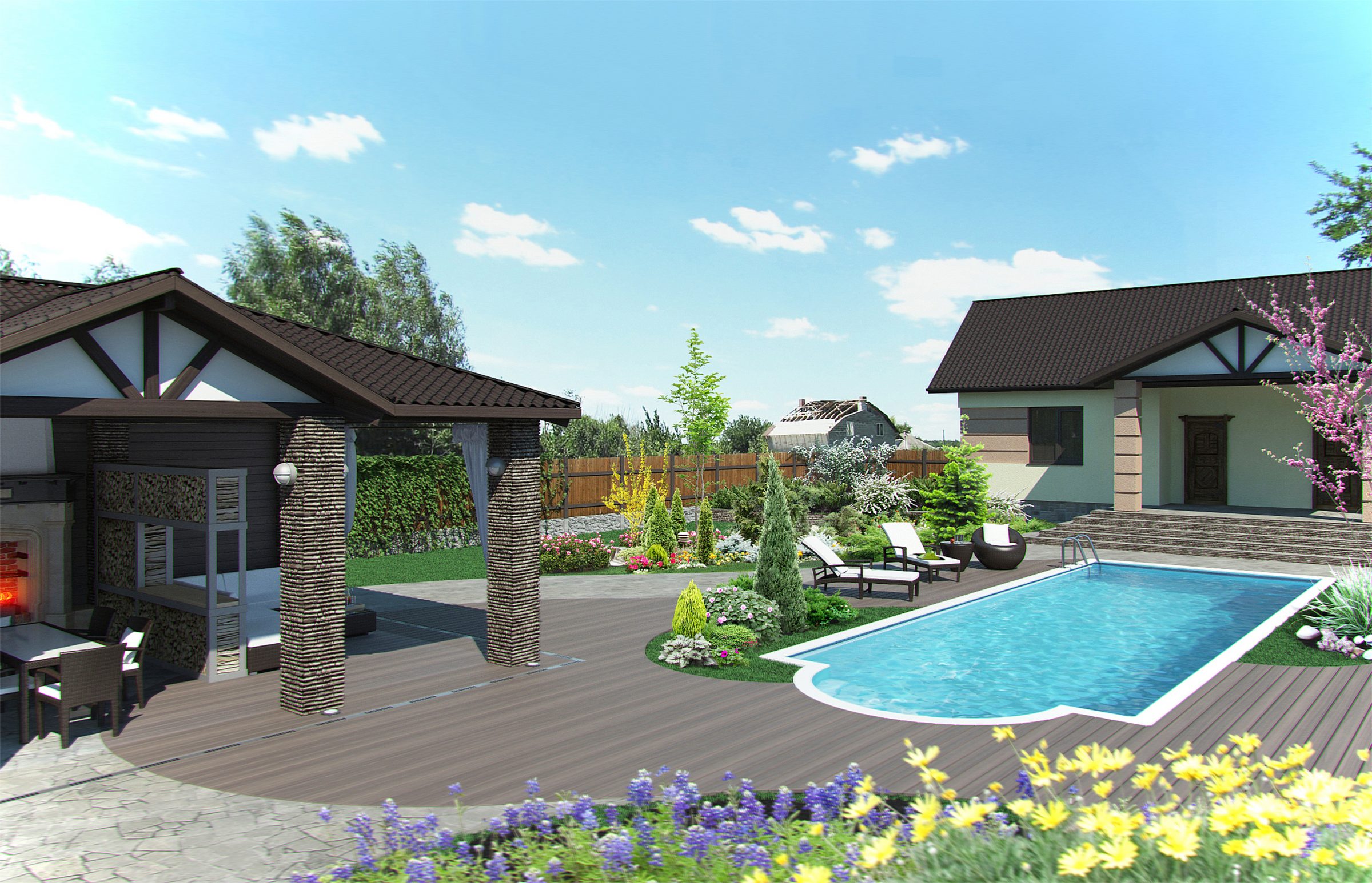 Modern backyard with pool and garden